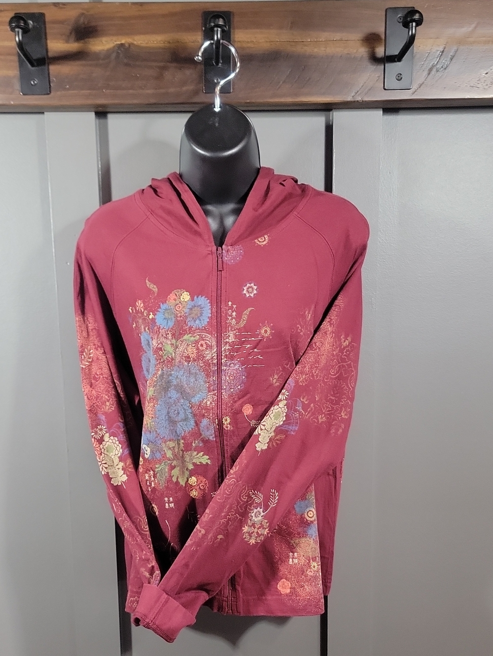 Christopher & Banks Burgundy Floral Zip-Up Hoodie